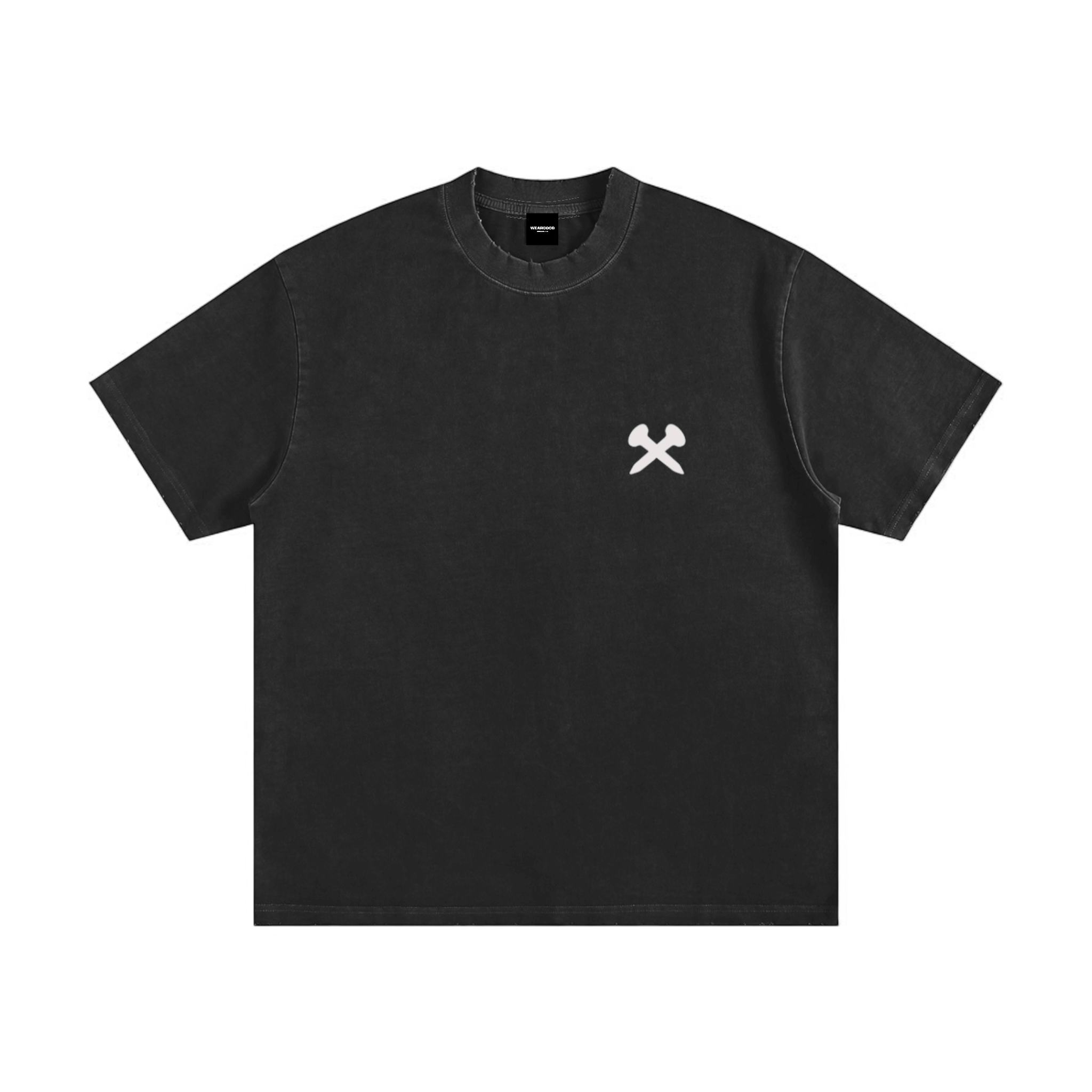 Crossxnails® Heavyweight Washed Oversized T-Shirt in black, 430gsm organic cotton, premium Christian streetwear UK, relaxed fit.