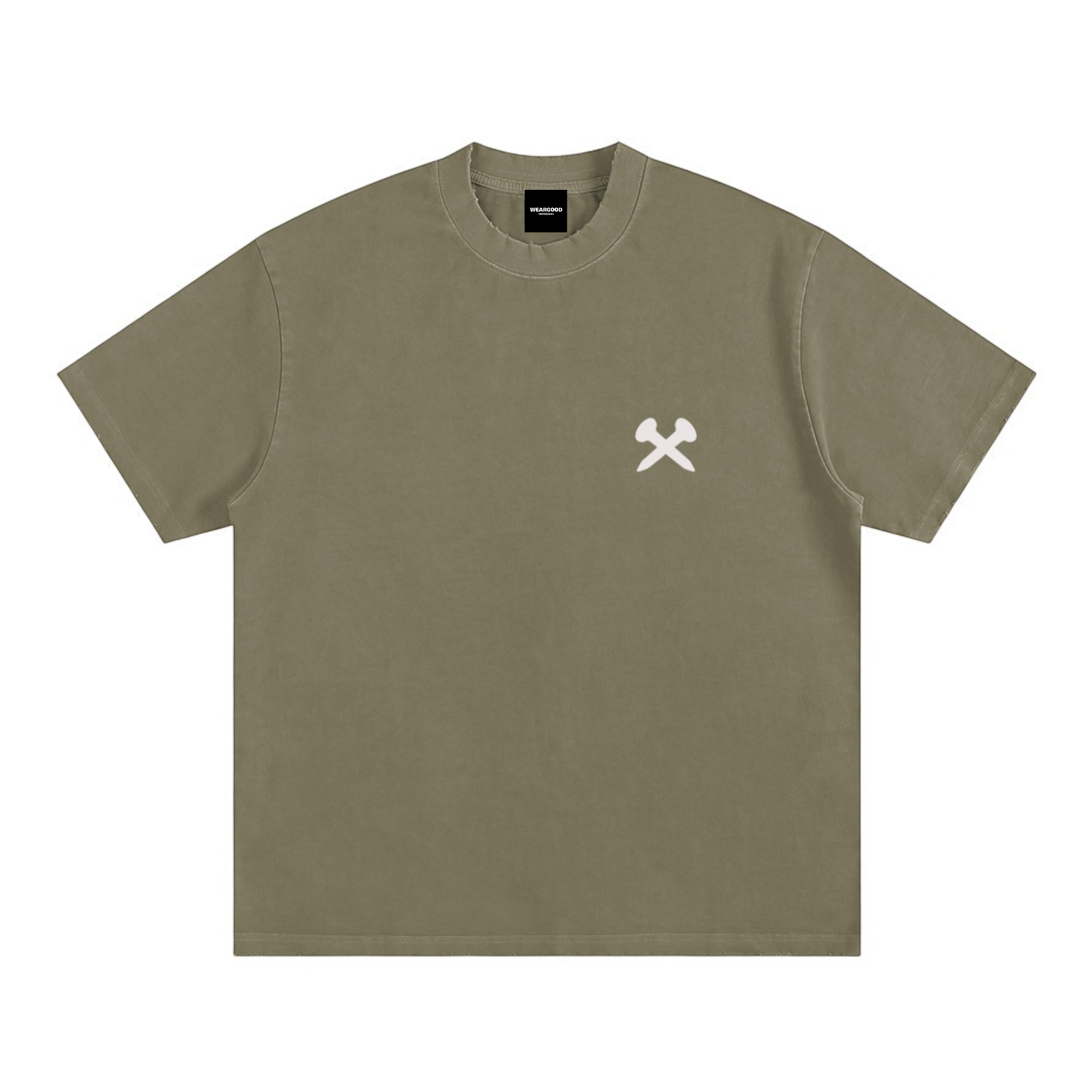 Male model wearing oversized Christian streetwear T-shirt, front-facing with chest “X” print – Crossxnails WearGood, Ipswich UK