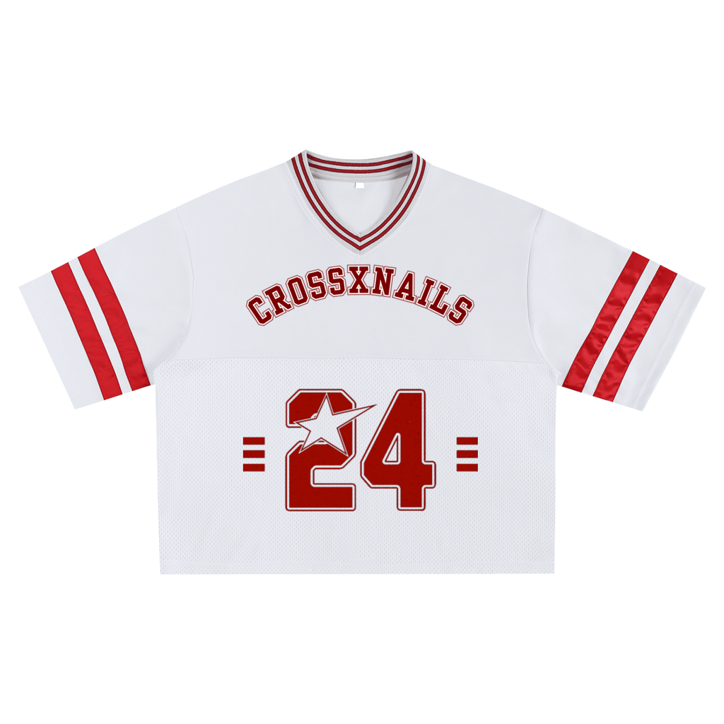 Crossxnails oversized boxy jersey, breathable mesh, relaxed fit, streetwear design, Ipswich UK, LA style, 100% organic cotton.