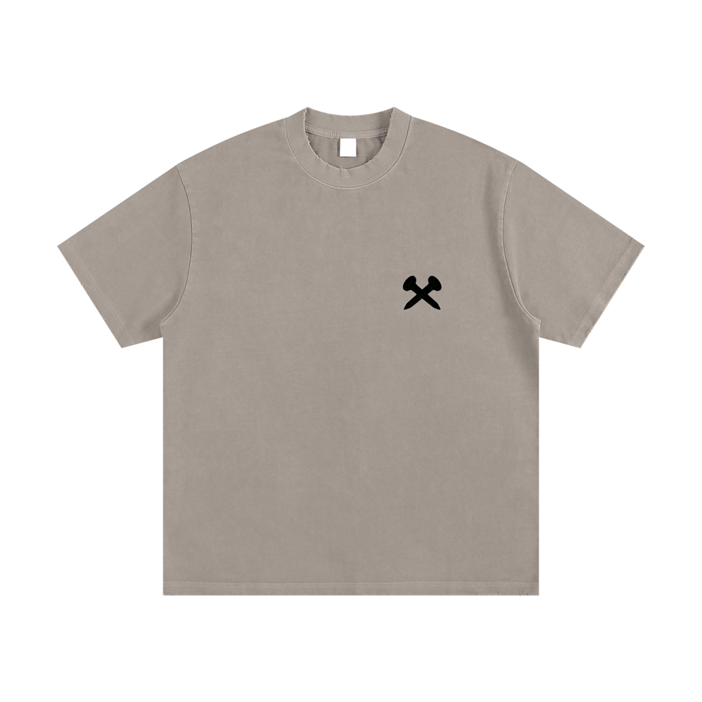 Crossxnails Oversized T-Shirt in washed grey, 430gsm organic cotton, premium Christian streetwear style, Ipswich UK.
