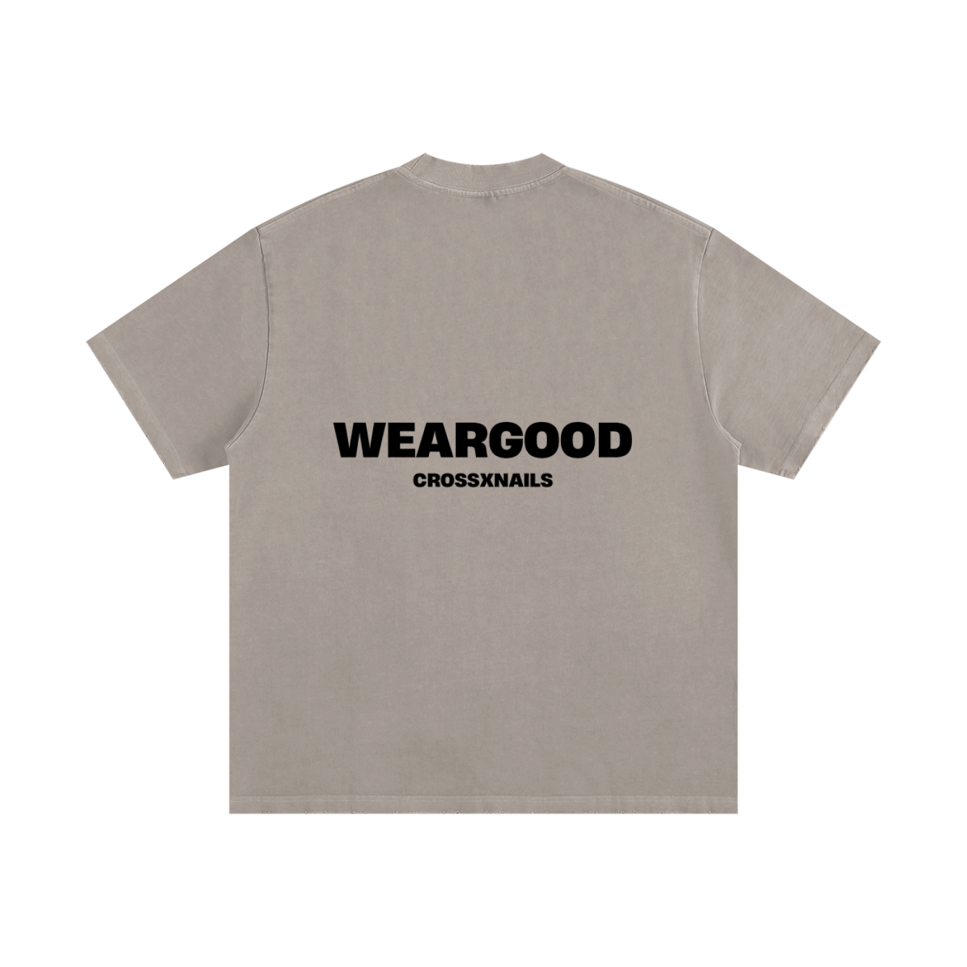 Crossxnails Heavyweight Oversized T-Shirt in grey, featuring 'WEARGOOD' branding, premium Christian streetwear from Ipswich.