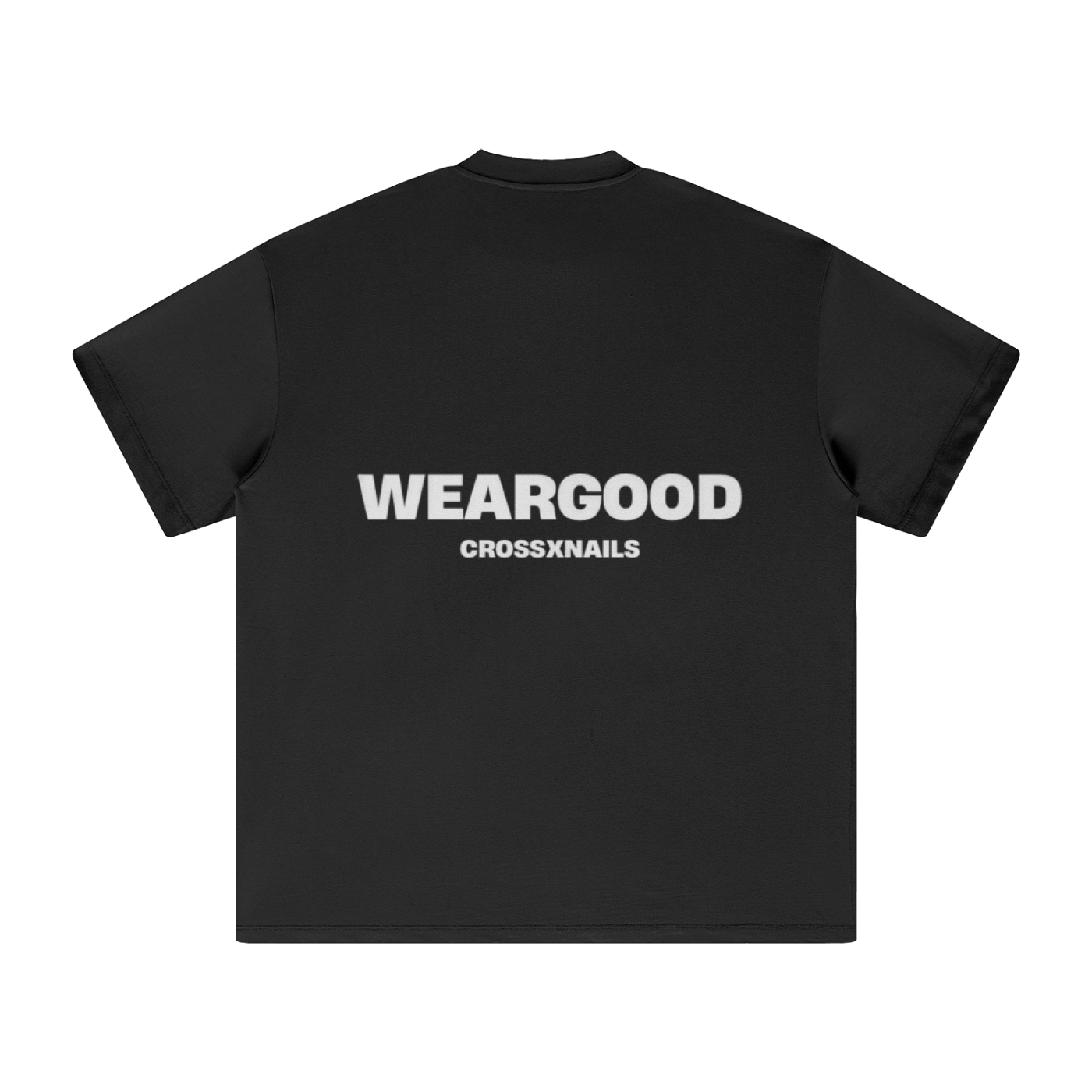 Crossxnails Oversized T-Shirt in black with WEARGOOD print, 100% cotton, premium relaxed fit. Christian streetwear UK.
