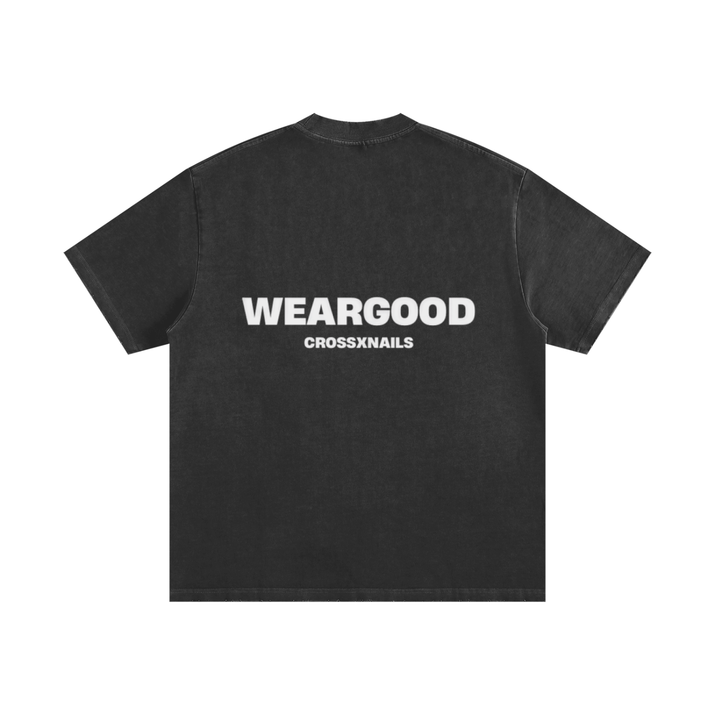 Crossxnails® oversized heavyweight t-shirt in black, featuring WEARGOOD print, premium cotton streetwear, Ipswich UK fashion.