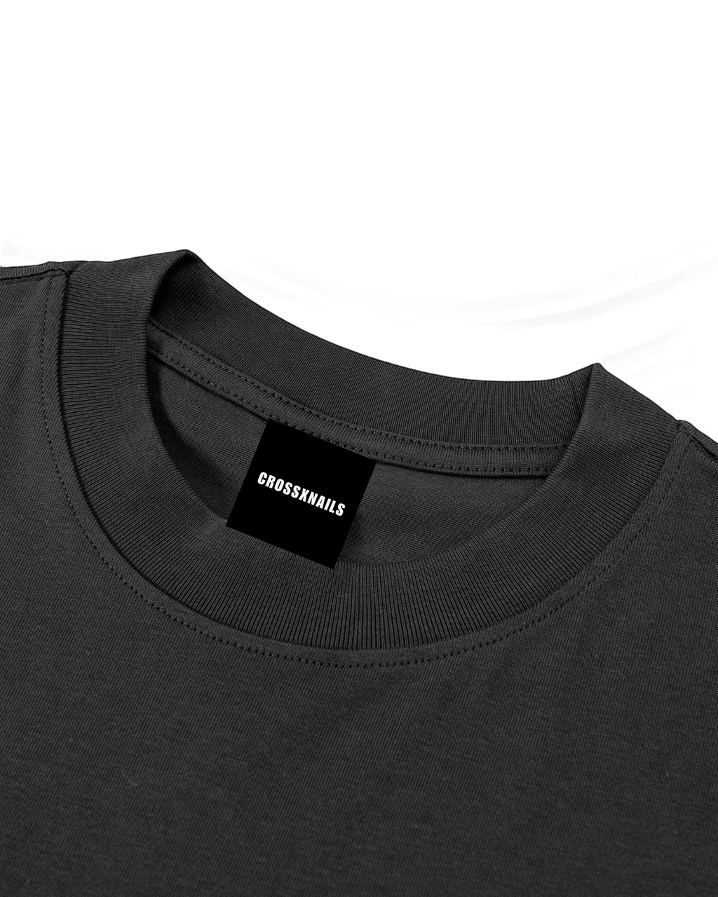 Crossxnails oversized t-shirt collar detail, 100% cotton, relaxed fit, Ipswich clothing brand, premium streetwear design.
