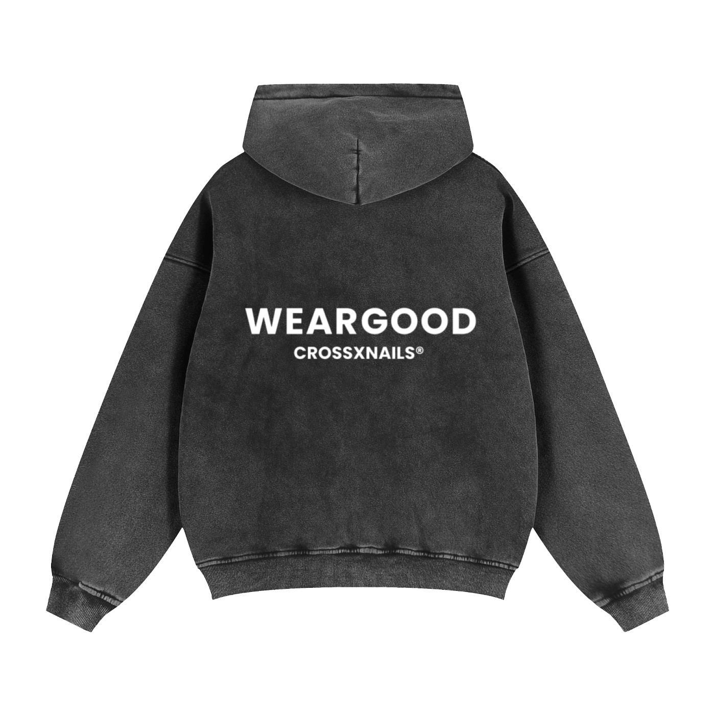 Crossxnails Zip-Up Boxy Hoodie in vintage-washed fleece, oversized fit, premium streetwear UK, WearGood design.