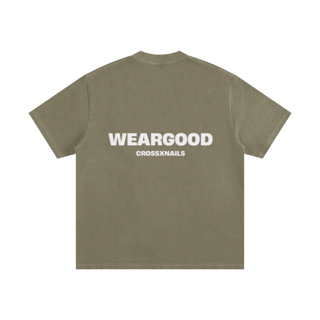 Crossxnails Heavyweight Washed Oversized Tee, 430gsm, Christian streetwear UK, relaxed fit, Ipswich brand design.
