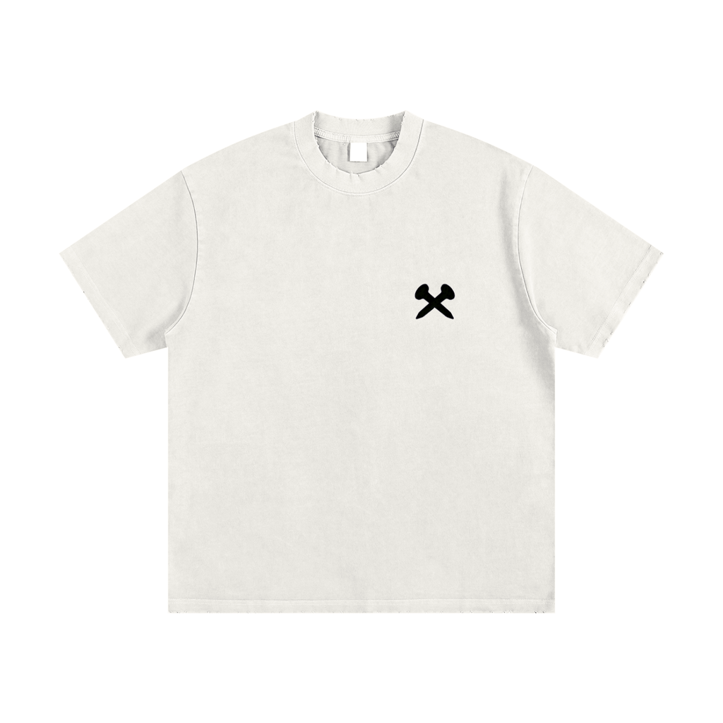 Crossxnails Heavyweight Washed Oversized T-Shirt in white, premium organic cotton, Christian streetwear brand, relaxed fit.