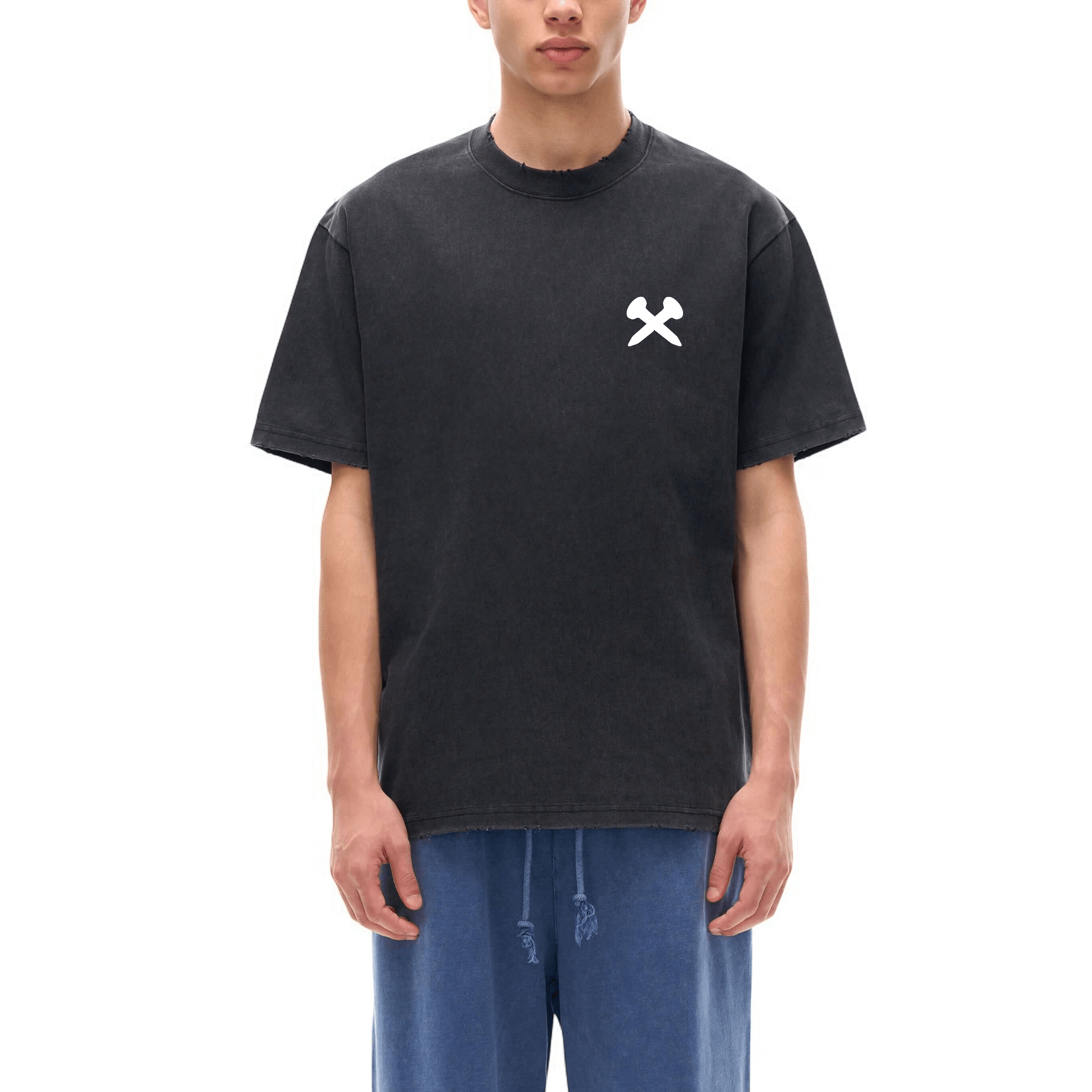 Crossxnails® Heavyweight Washed Oversized T-Shirt in black, relaxed fit, premium organic cotton, Christian streetwear UK.