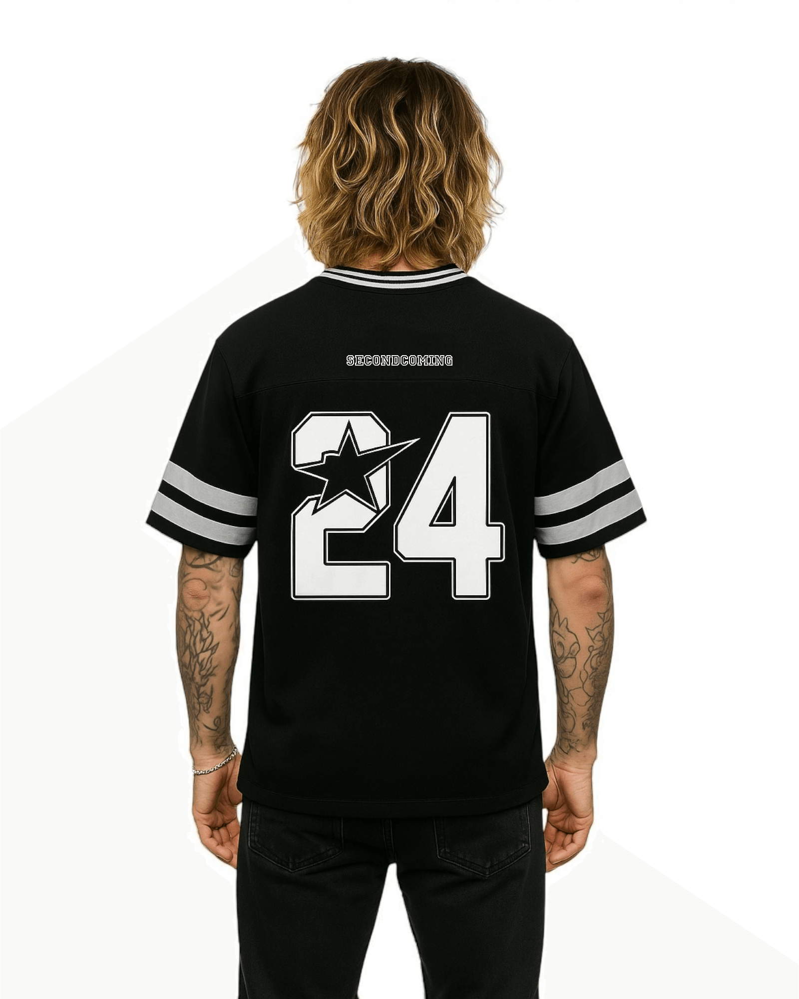 Crossxnails Baseball Boxy Jersey, unisex oversized fit, black with number 24, perfect for US streetwear and Ipswich style.