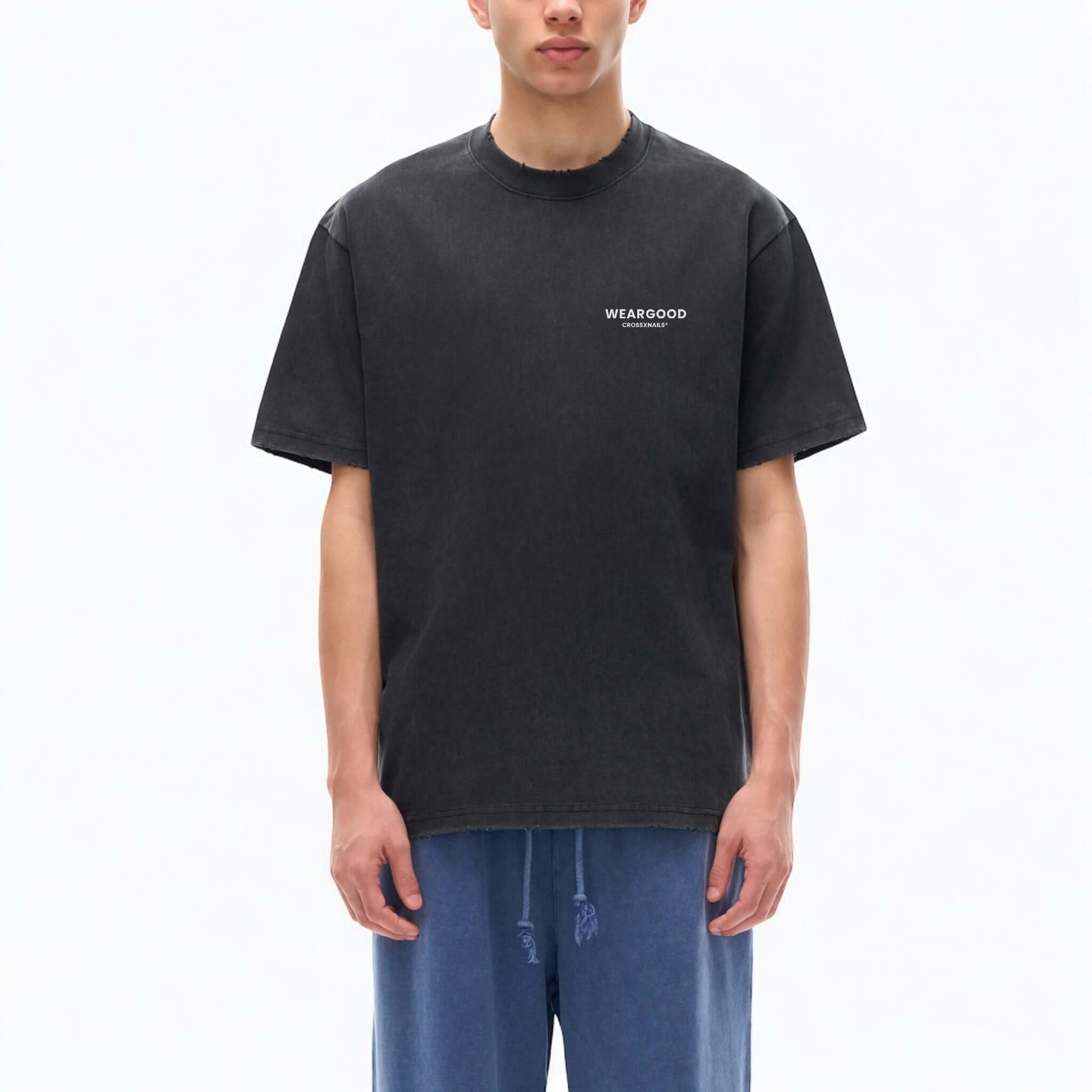 Crossxnails Heavyweight T-Shirt in black, 100% organic cotton, oversized fit for Christian streetwear in UK, Ipswich design.