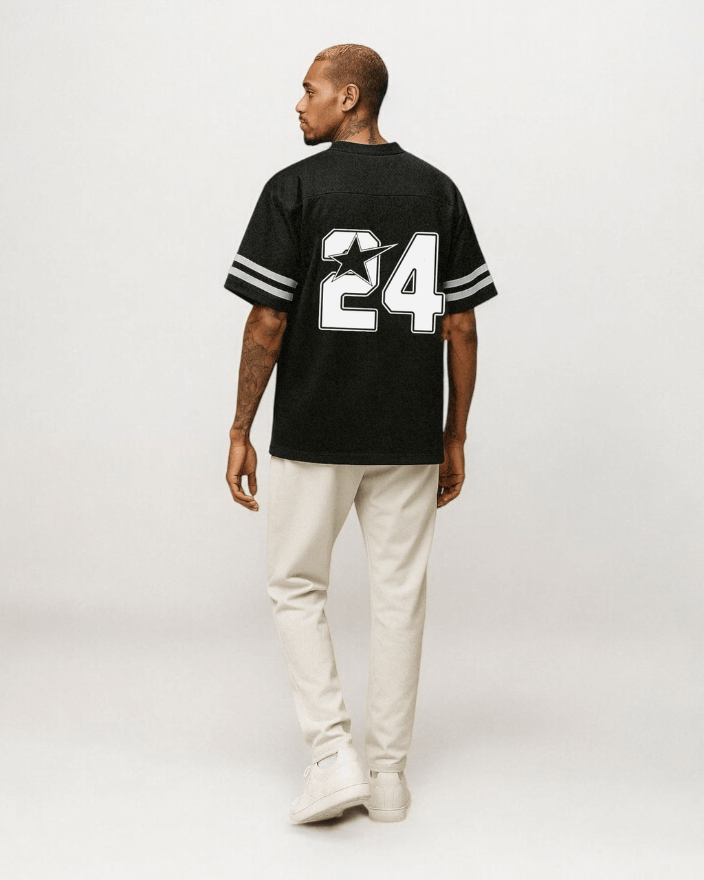 Crossxnails Oversized Boxy Mesh Jersey in black with number 24, styled for Christian streetwear in UK.
