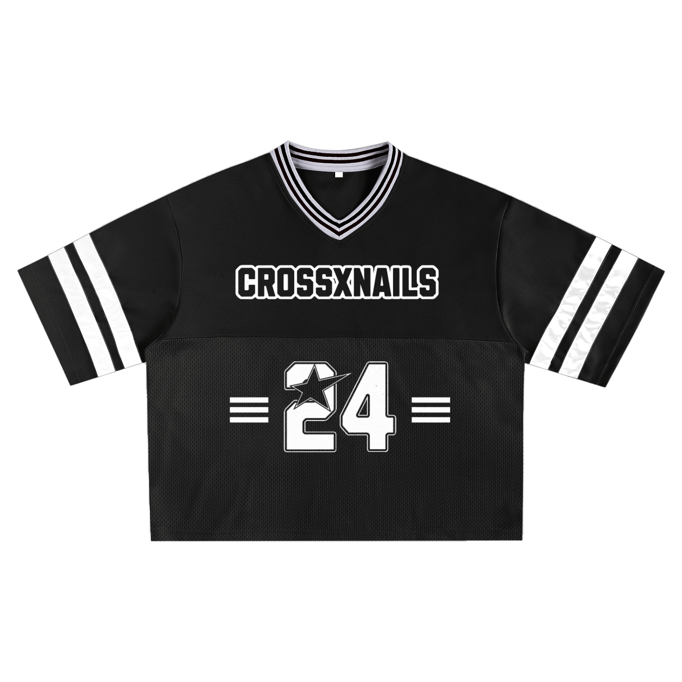 Crossxnails Baseball Boxy Jersey in black, oversized fit, 100% mesh, perfect for Christian streetwear in UK and LA.
