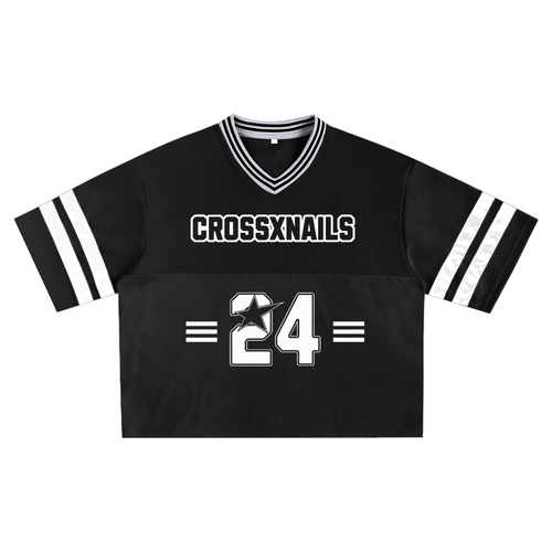 Christian streetwear jersey UK – Crossxnails black mesh boxy jersey front view