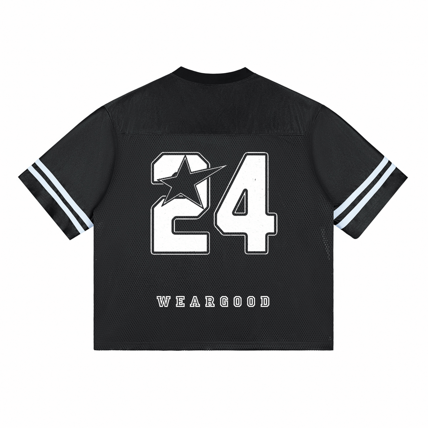 Crossxnails Oversized Boxy Jersey with number 24 and star design, premium mesh fabric, relaxed fit, UK streetwear.
