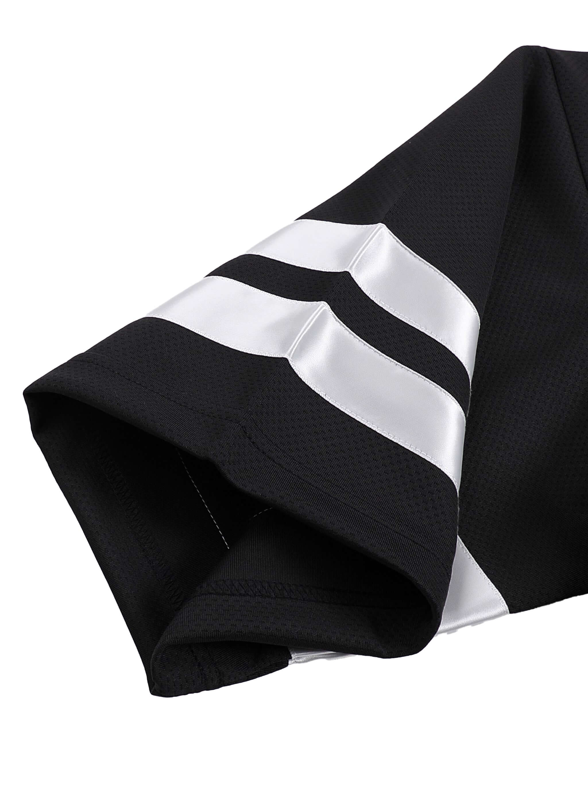 Crossxnails Baseball Boxy Jersey sleeve detail featuring breathable mesh fabric and bold striped design for relaxed fit streetwear.
