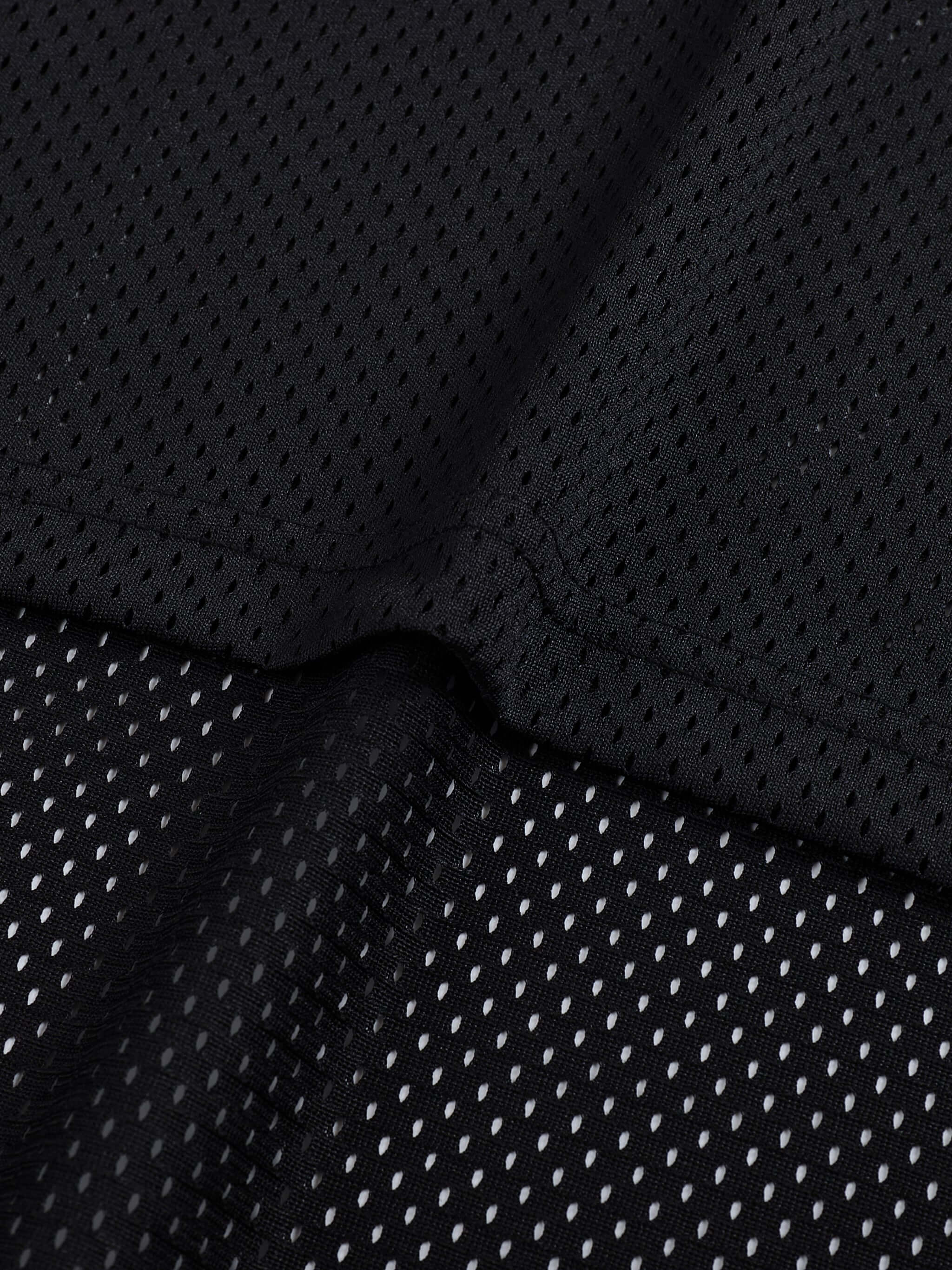 Close-up of Crossxnails Baseball Boxy Jersey in breathable black mesh fabric, perfect for Christian streetwear in LA and Ipswich.