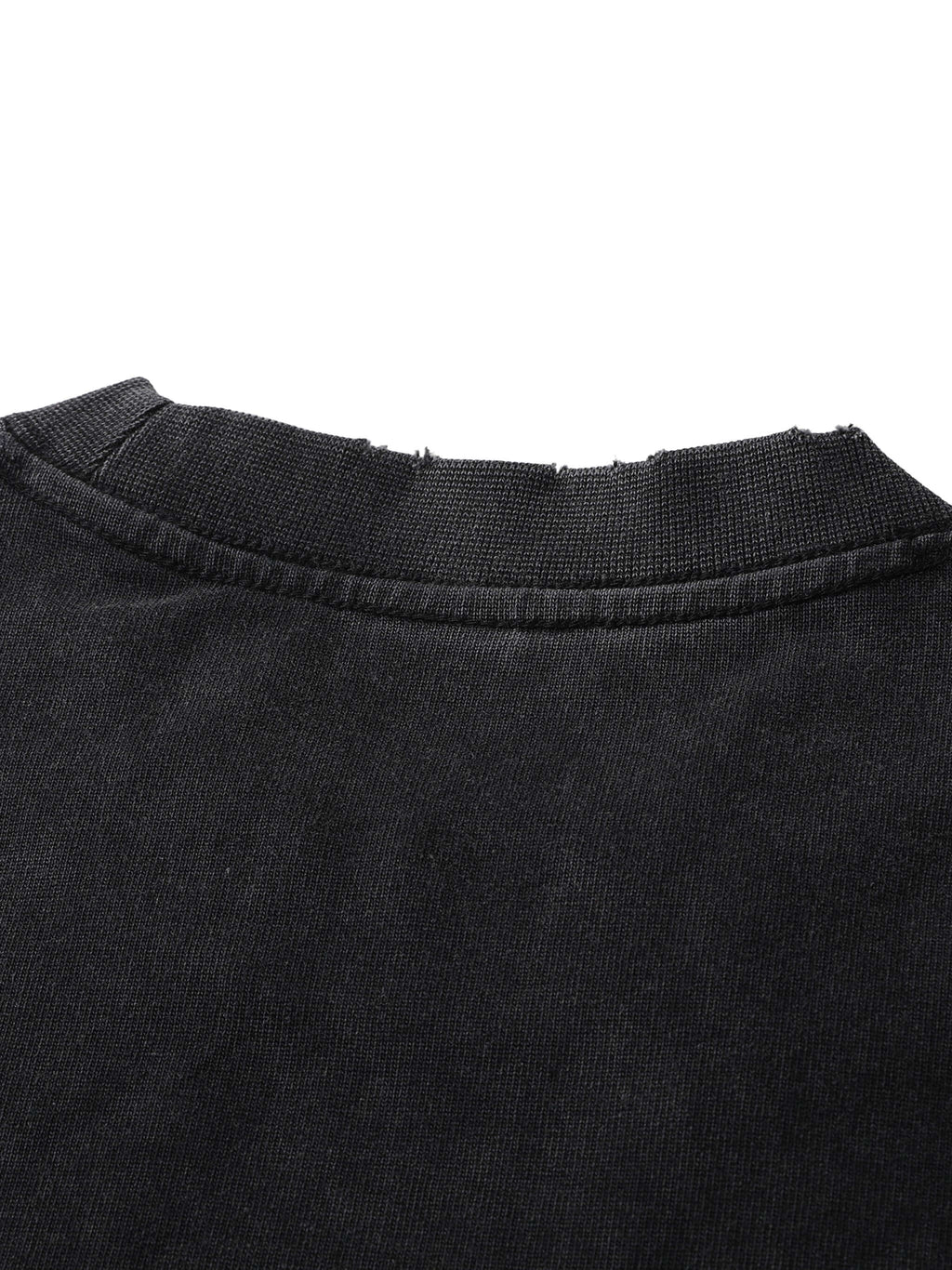 Close-up of neckline on black Crossxnails oversized t-shirt, 100% cotton, relaxed fit, premium Christian streetwear.