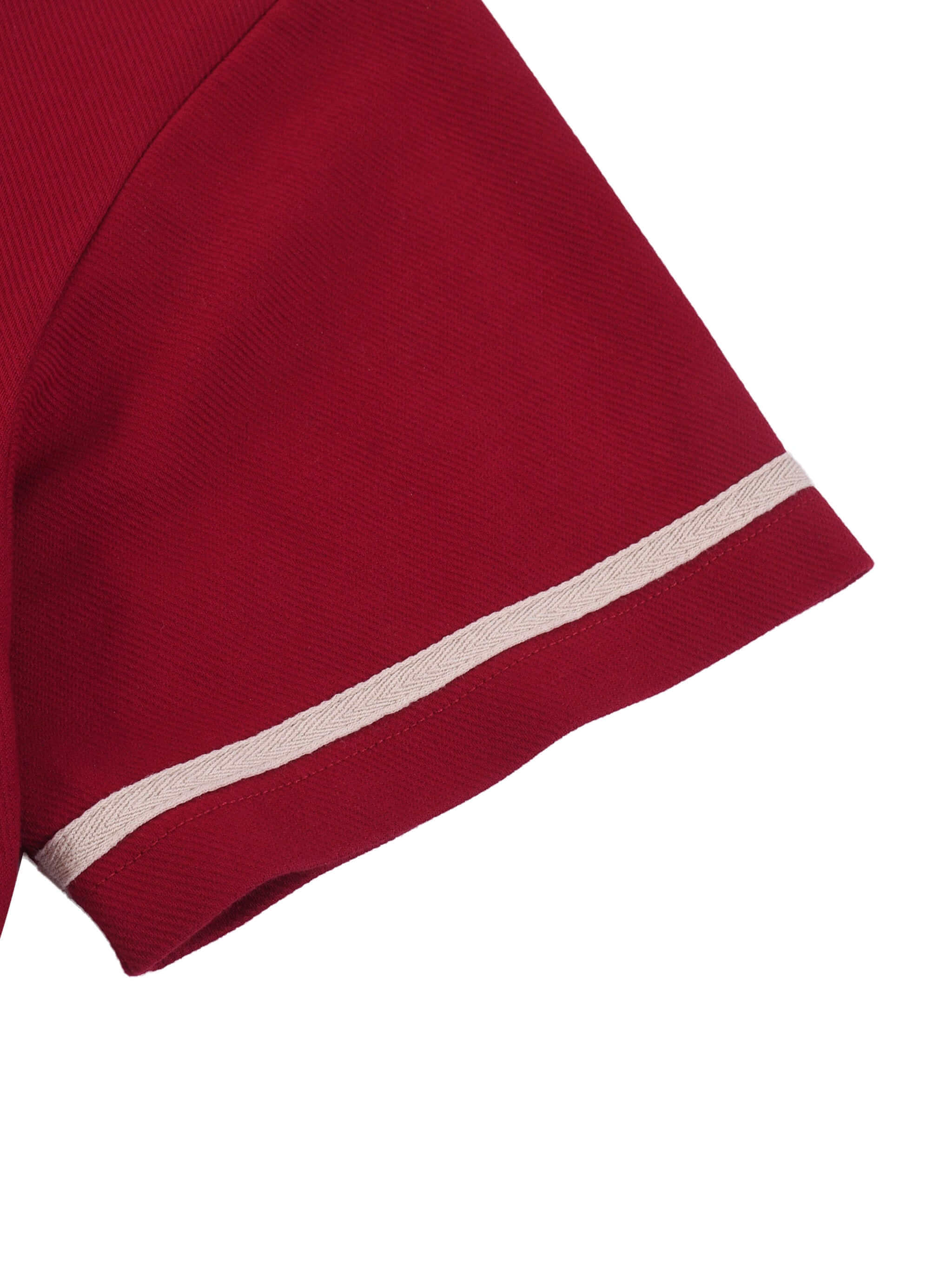 Close-up of Crossxnails Button-Up Baseball Jersey in red with white trim, oversized fit for Christian streetwear UK, designed for comfort.